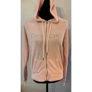 Bebe Bling Sparkle Hoodie Pink Terry Cloth Full Zip Close Size Medium Y2K